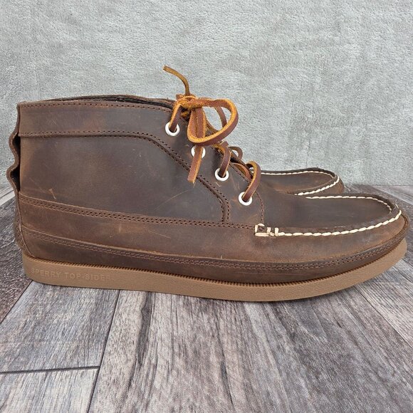 Sperry Top Sider Chukka Boots 9.5 High Tops Dark Brown Leather Lace Up Preppy - Picture 5 of 12